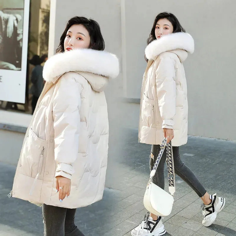 Fashion Big Fur Collar Jacket Female Hooded Snow Wear Outwear 2021 New Long Winter Coat Women Parkas Warm Cotton Padded Parka
Fashion Big Fur Collar Jacket Female Hooded Snow Wear Outwear 2021 New Long Winter Coat Women Parkas Warm Cotton Padded Parka