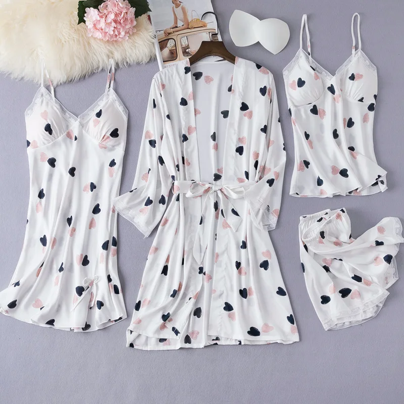 SEXY Women 4PCS Nighty&robe Set Satin Nightwear Intimate Lingerie Loose Sleepwear Casual Kimono Gown Summer Print Homewear 
SEXY Women 4PCS Nighty&robe Set Satin Nightwear Intimate Lingerie Loose Sleepwear Casual Kimono Gown Summer Print Homewear