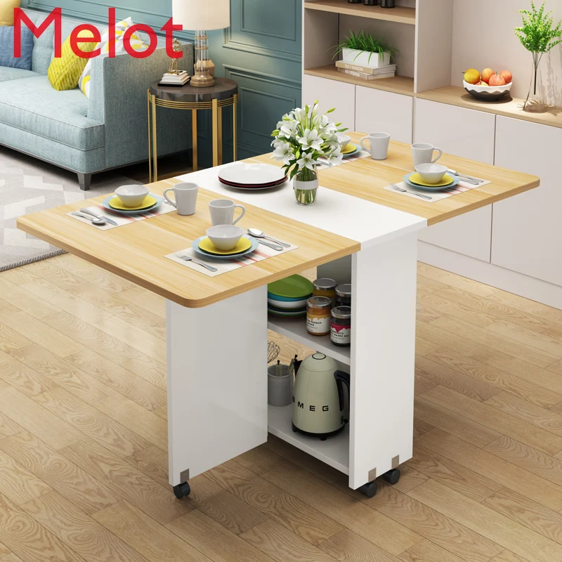 

Modern Simple Muebles Home Furniture Multifunctional Folding Wooden Dining Table Livingroom Kitchen Removable Storage Table