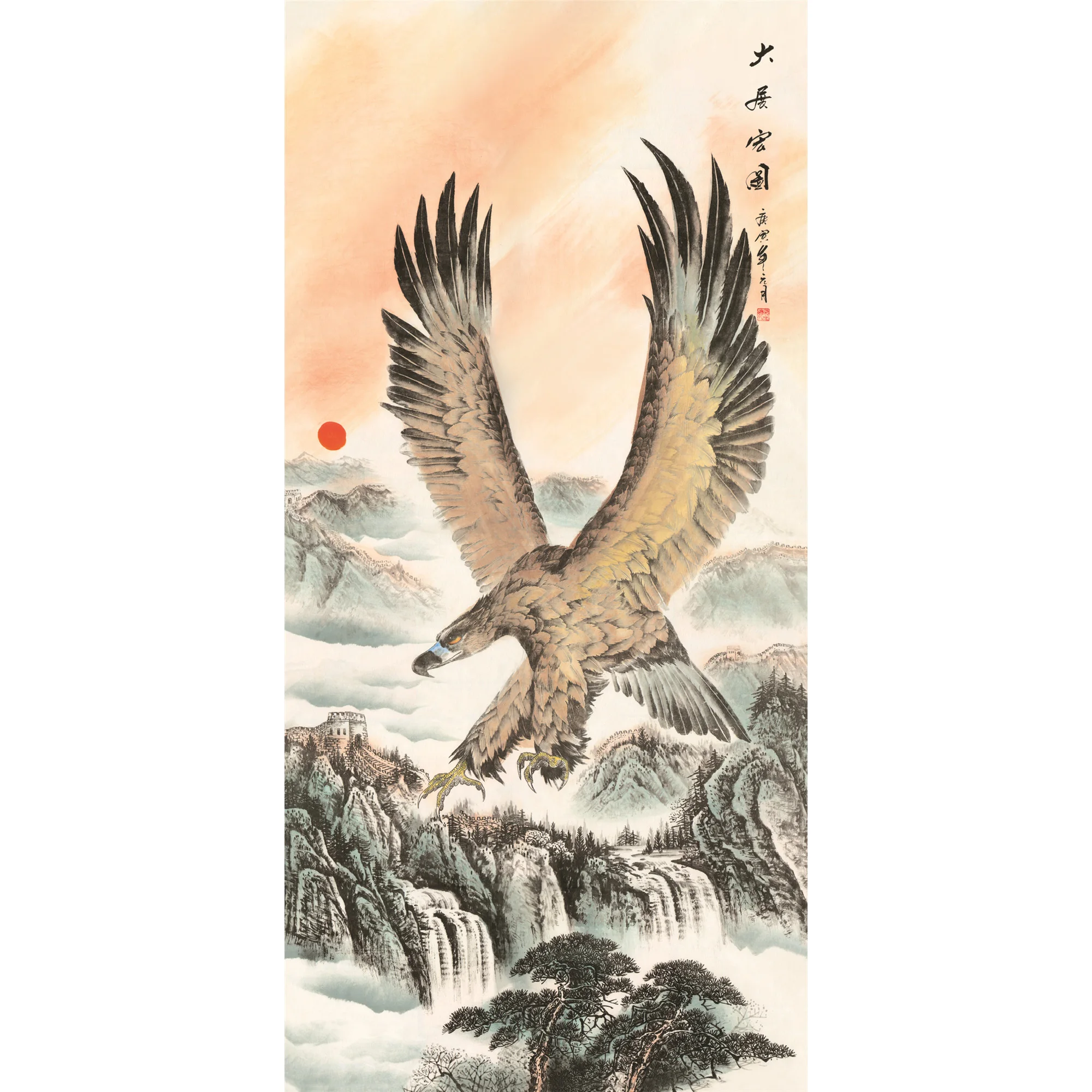 

Wall art, Painting by numbers, ,Chinese Traditional Silk Scroll Painting Wall Pictures,Silk Wall Poster Prints ,- Grand eagle