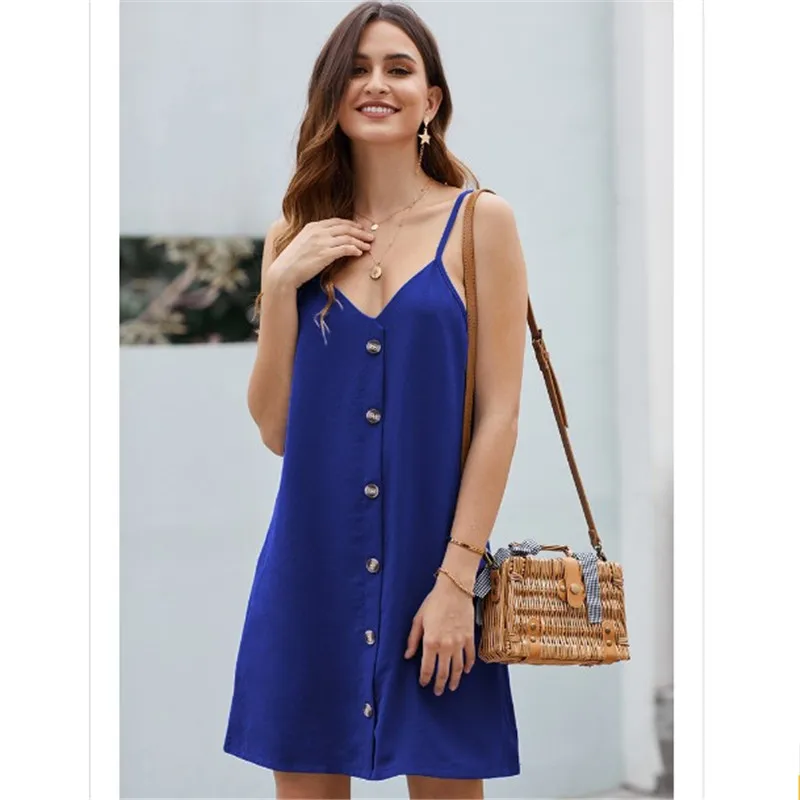 Spaghetti Strap Dress Women Summer Single Breasted Straight Dress Female Sexy V Neck Loose Solid Color Dresses Plus Size RM50208
Spaghetti Strap Dress Women Summer Single Breasted Straight Dress Female Sexy V Neck Loose Solid Color Dresses Plus Size RM50208