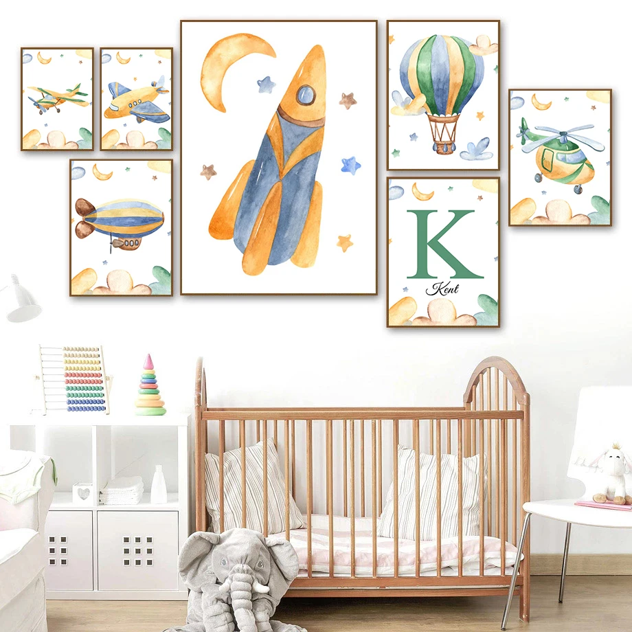 Personalized Kid Name Poster Green Airplane Wall Art Hot Air Balloon Rocket Canvas Painting Pictures Baby Child Bedroom Decor
Personalized Kid Name Poster Green Airplane Wall Art Hot Air Balloon Rocket Canvas Painting Pictures Baby Child Bedroom Decor