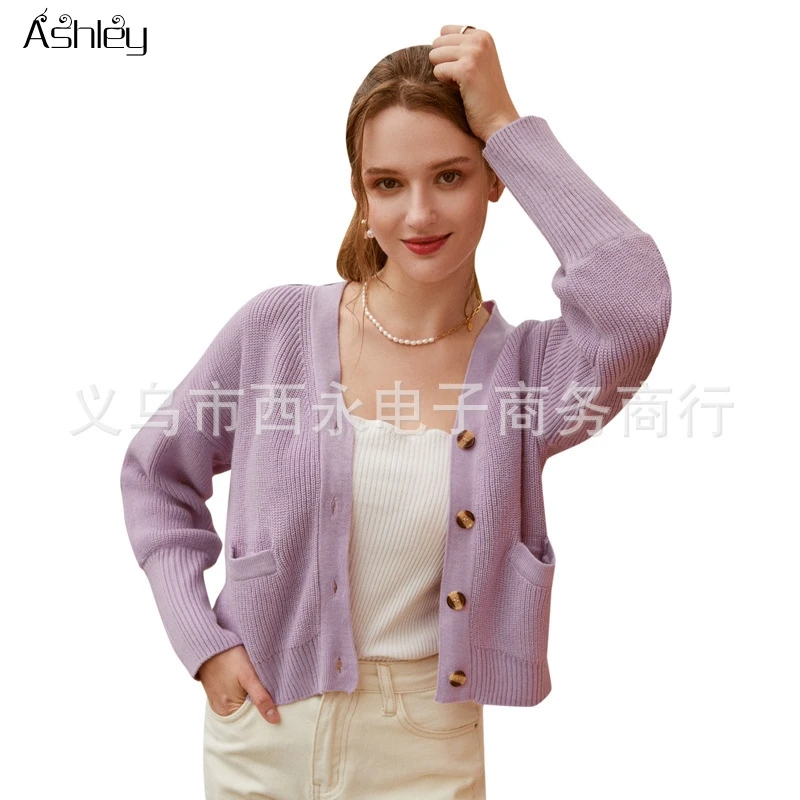 Ashley Casual crew neck short knitted sweaters women Autumn winter bat sleeve female cardigan Single-breasted ladies sweater
Ashley Casual crew neck short knitted sweaters women Autumn winter bat sleeve female cardigan Single-breasted ladies sweater