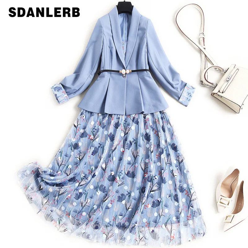 2021 Spring Autumn Women Coats Small Suit Blazer New Embroidery Mesh Sling Dress Chic Two-Piece Dress Set with Sashes
2021 Spring Autumn Women Coats Small Suit Blazer New Embroidery Mesh Sling Dress Chic Two-Piece Dress Set with Sashes
