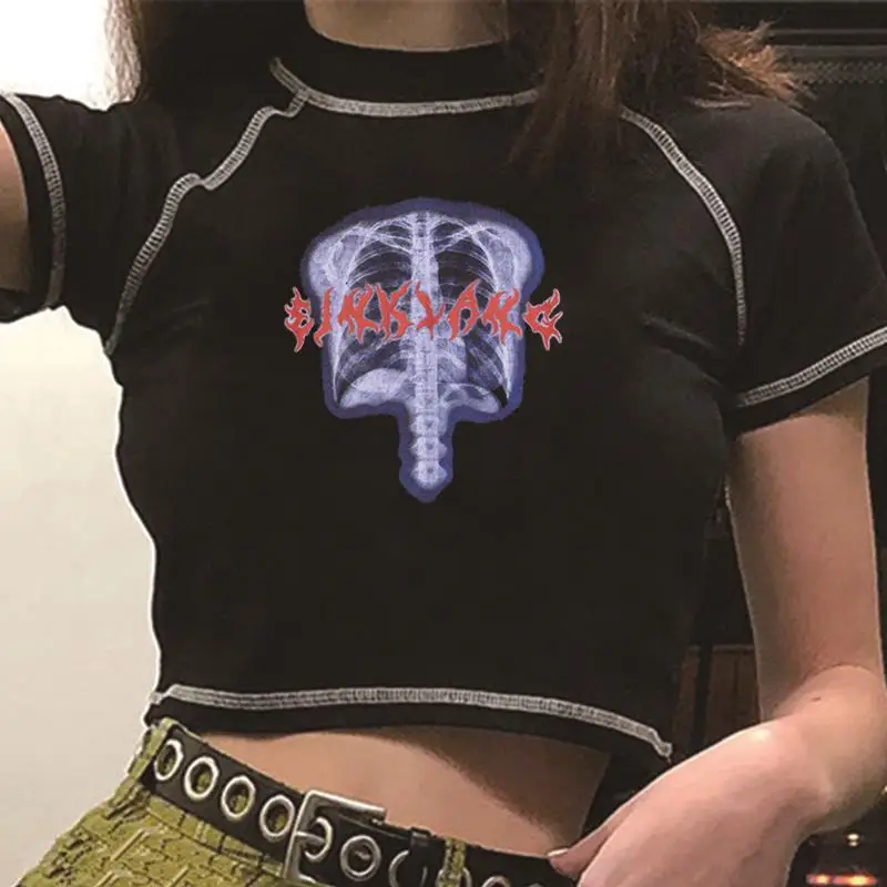 Gothic-Y2k Women's T-shirt, Gothic Clothing, Skeleton, Retro, Streetwear, Kawaii, Harajuku, Punk, 2021 roupas femininas blusas
Gothic-Y2k Women's T-shirt, Gothic Clothing, Skeleton, Retro, Streetwear, Kawaii, Harajuku, Punk, 2021 roupas femininas blusas