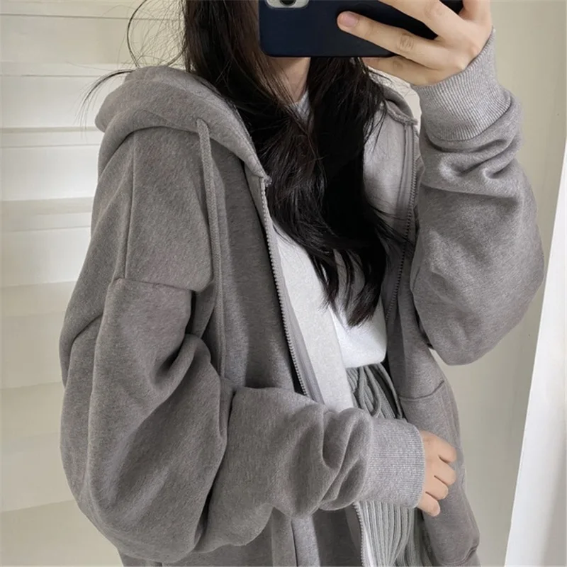 Zip Up Hoodies Women Korean Style Solid Color Oversize Hooded Sweatshirt Jacket Casual Long Sleeve Loose Coats Girls Hoodie Tops
Zip Up Hoodies Women Korean Style Solid Color Oversize Hooded Sweatshirt Jacket Casual Long Sleeve Loose Coats Girls Hoodie Tops