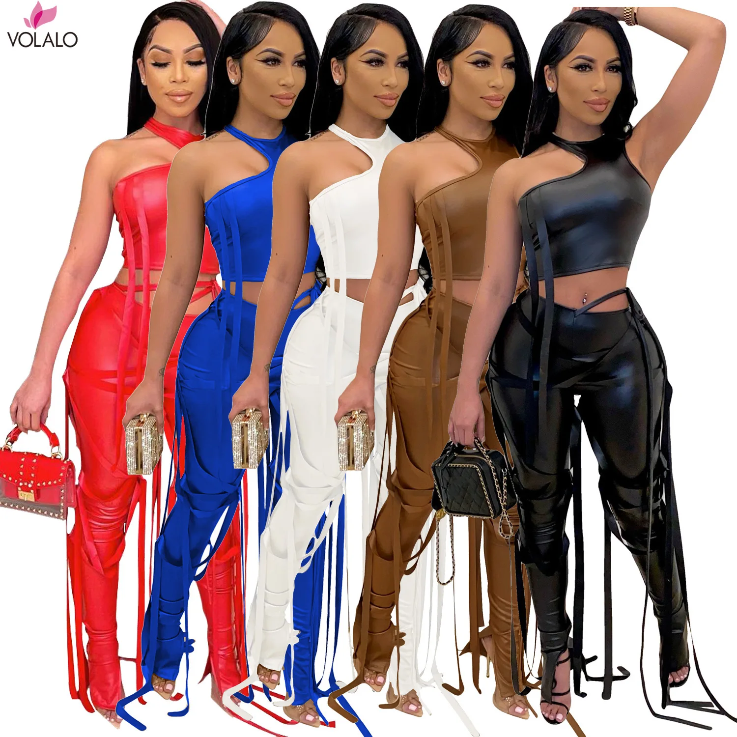 2023 PU Leather Bandage Two Piece Set Women Sexy One Shoulder Crop Top + Lace Up Slit Hem Pants Club Party 2 Piece Set Outfits
2023 PU Leather Bandage Two Piece Set Women Sexy One Shoulder Crop Top + Lace Up Slit Hem Pants Club Party 2 Piece Set Outfits