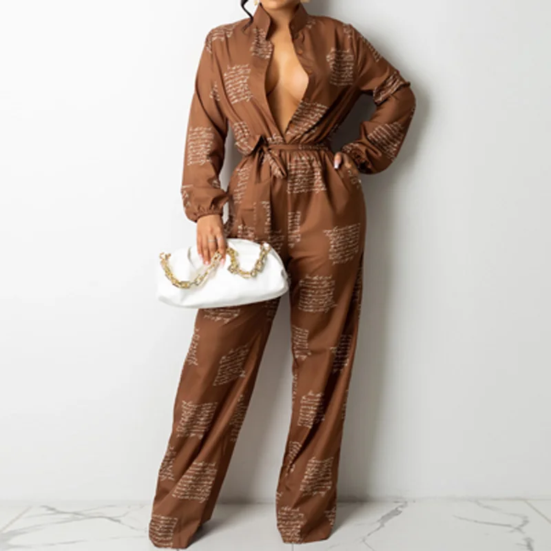 Autumn Long Sleeve Pocket One Piece Romper Belt Women Sexy Letter Print Jumpsuit Spring Stand Collar Button Shirt Ladies Overall
Autumn Long Sleeve Pocket One Piece Romper Belt Women Sexy Letter Print Jumpsuit Spring Stand Collar Button Shirt Ladies Overall