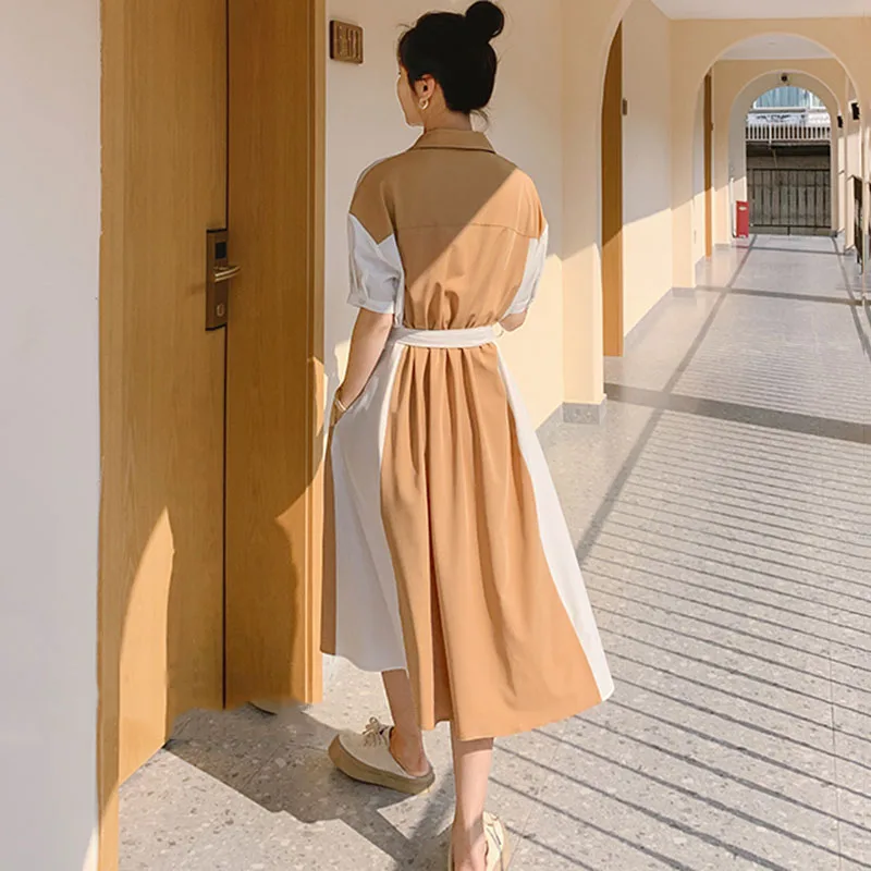 SeeBeautiful Simple Contrast Color Overknee Loose Dress Lapel Single Breasted Pockets Belt Women Summer 2021 New Fashion E716
SeeBeautiful Simple Contrast Color Overknee Loose Dress Lapel Single Breasted Pockets Belt Women Summer 2021 New Fashion E716
