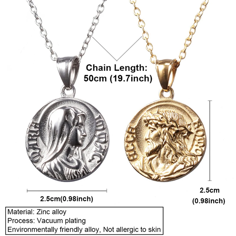 Fashion Gold Color And Silver Color Charm Jesus Virgin Mary Religion Coin Pendant Necklace Jewelry For Men Women Gifts
Fashion Gold Color And Silver Color Charm Jesus Virgin Mary Religion Coin Pendant Necklace Jewelry For Men Women Gifts