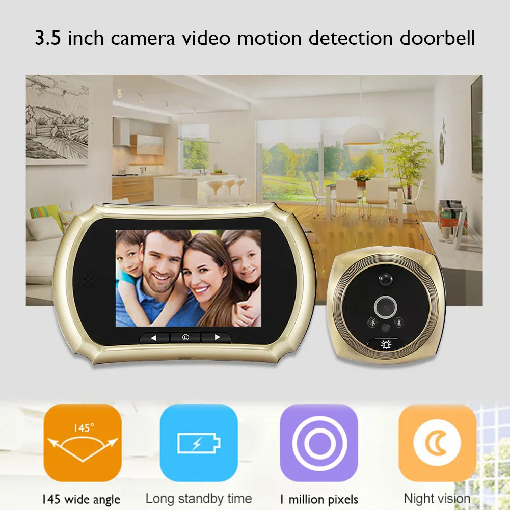 3.5 inch Home Digital Peephole Viewer Doorbell Outdoor 145 Degree Super Wide Angle PIR Motion Detection Night Vision
3.5 inch Home Digital Peephole Viewer Doorbell Outdoor 145 Degree Super Wide Angle PIR Motion Detection Night Vision