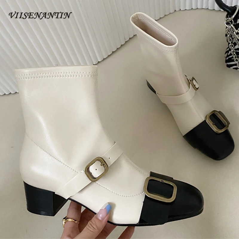 Уличные короткие сапоги Xiaoxiang смешанных цветов, эластичные сапоги на толстом каблуке с круглым носком, тонкие сапоги с металлической декора...
Уличные короткие сапоги Xiaoxiang смешанных цветов, эластичные сапоги на толстом каблуке с круглым носком, тонкие сапоги с металлической декора...