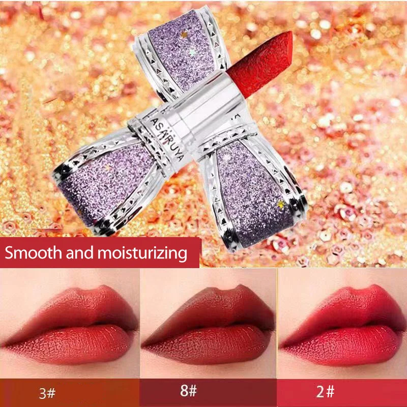 ASARUYA 8 Color Bowknot Carved Gold Diamond Lipstick Matte Velvet Lip Gloss Long Lasting Waterproof Sweatproof Makeup Cosmetics
ASARUYA 8 Color Bowknot Carved Gold Diamond Lipstick Matte Velvet Lip Gloss Long Lasting Waterproof Sweatproof Makeup Cosmetics