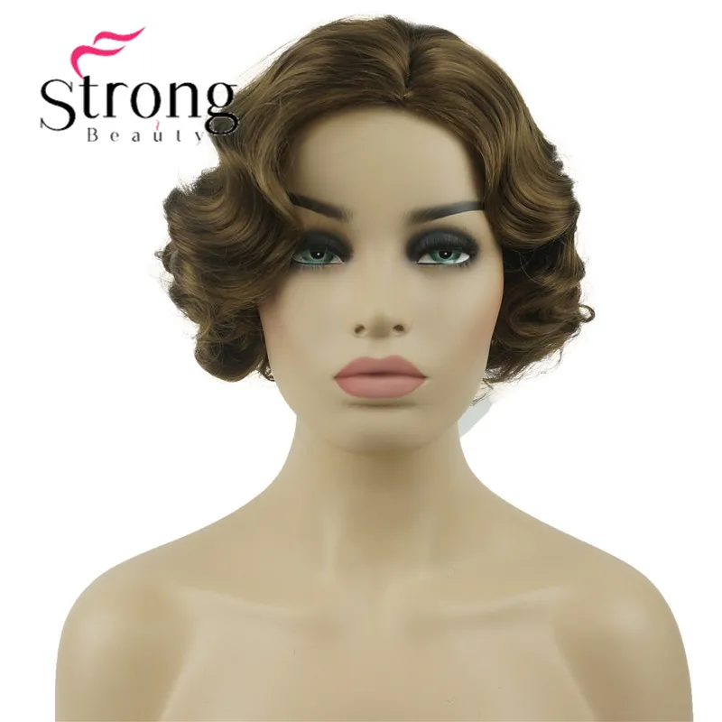 StrongBeauty парик с короткими пальцами золотисто коричневый полный синтетический