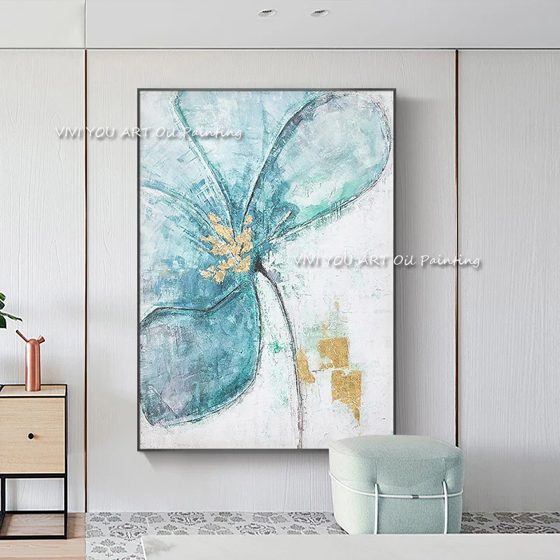 Blue Lotus Leaf Yellow Wall Art Paintings Hand Painted Modern Large Oil Painting on Canvas Picture For Living Room Home Decor
Blue Lotus Leaf Yellow Wall Art Paintings Hand Painted Modern Large Oil Painting on Canvas Picture For Living Room Home Decor