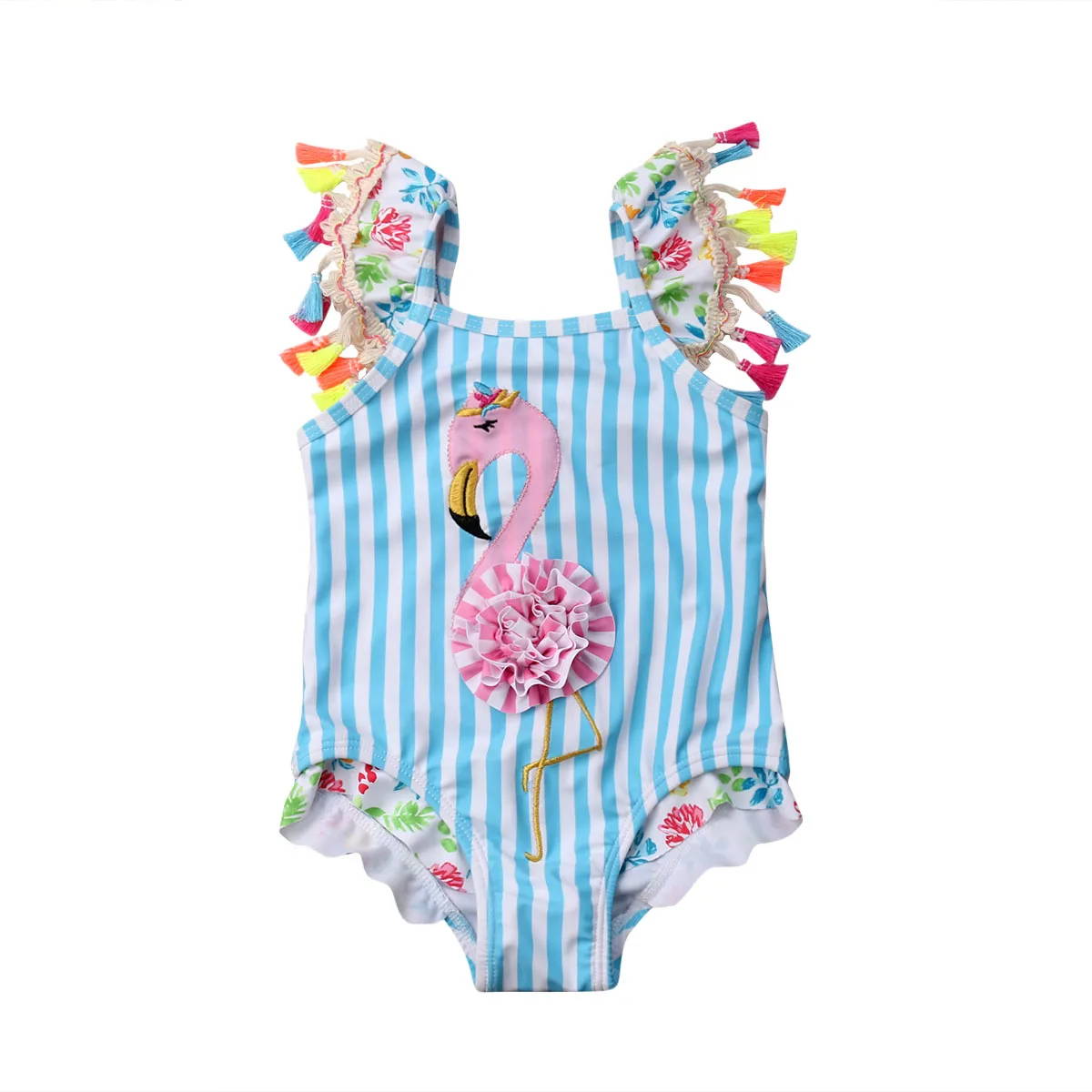 2019 Brand Toddler Kids Baby Girls Flamingo Cartoon Tankini Summer New Tassel Floral 3D Swimwear Swimsuit Bathing Beach | Мать и ребенок
