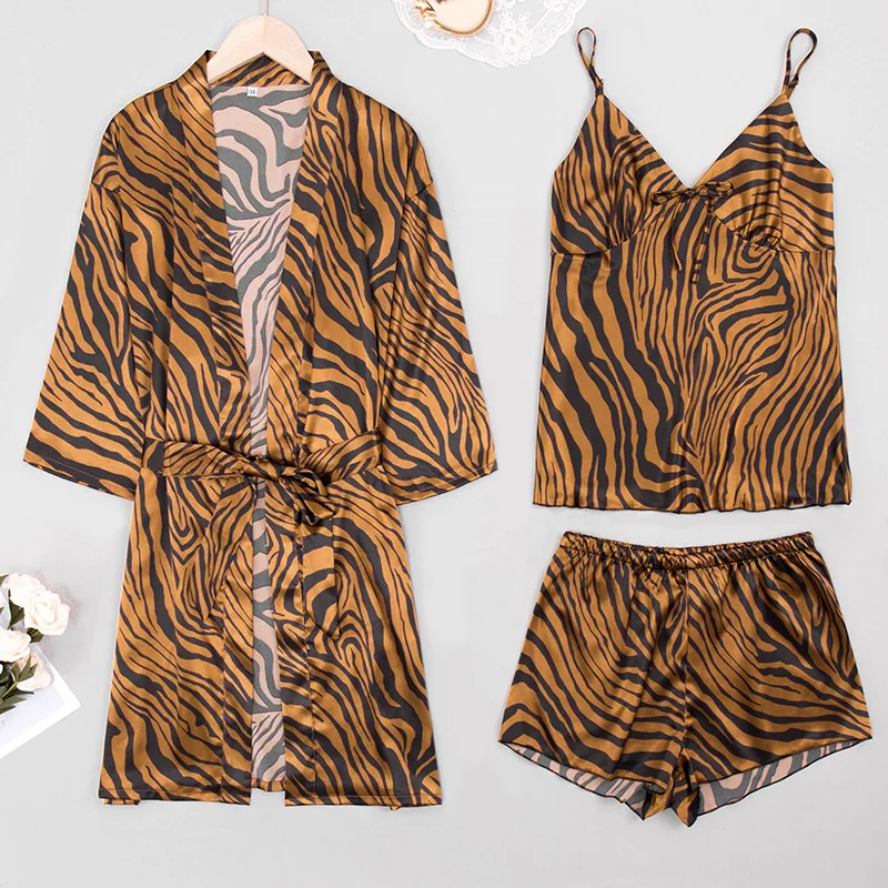 Ice Silk Nightgown Pajamas Pants Three-piece Suit Spring Summer V-neck Printed Sleepwear Homewear Set
Ice Silk Nightgown Pajamas Pants Three-piece Suit Spring Summer V-neck Printed Sleepwear Homewear Set