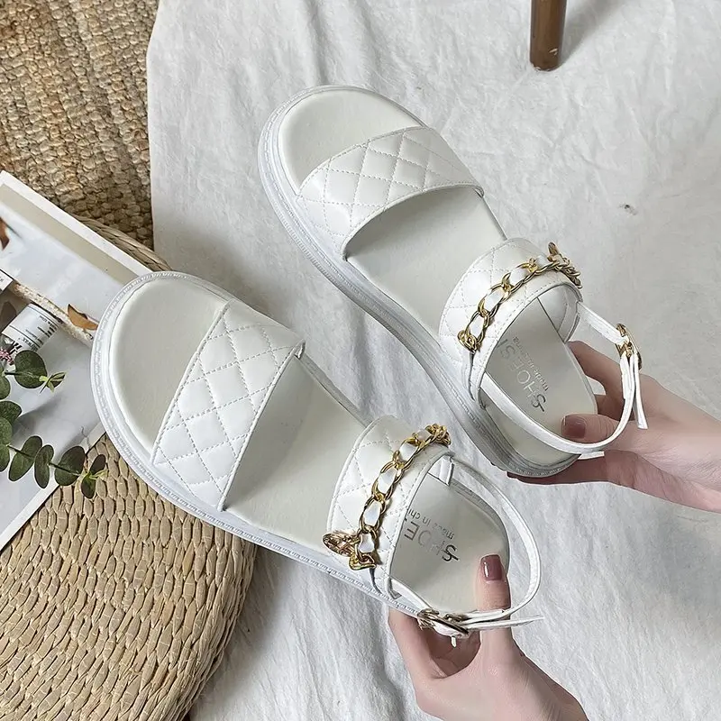 Luxury Designer Summer Women Sandals Female Gladiator Sandals Women Flat Heel Metal Sandals Comfortable Black White Sandalia
Luxury Designer Summer Women Sandals Female Gladiator Sandals Women Flat Heel Metal Sandals Comfortable Black White Sandalia