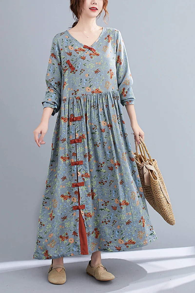 Ethnic Style Women's Long Dress Vintage V-neck Cotton Linen Casual Ladies Clothes Vintage Print Dresses Female 2021 Spring
Ethnic Style Women's Long Dress Vintage V-neck Cotton Linen Casual Ladies Clothes Vintage Print Dresses Female 2021 Spring
