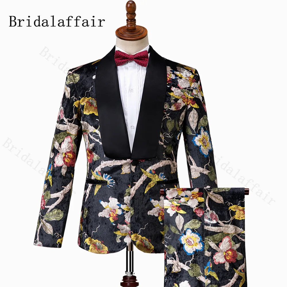 2021 стильные серебряные мужские костюмы Bridalaffair с ярко-синими цветами костюм для