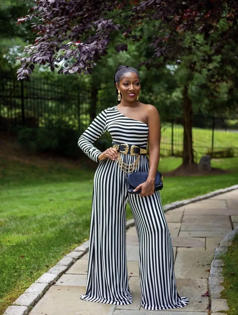 Stripe Jumpsuits for Women 2021 Elegant Large Size Diagonal Shoulder Stitching Temperament Commuter Sexy Street Style Fashion
Stripe Jumpsuits for Women 2021 Elegant Large Size Diagonal Shoulder Stitching Temperament Commuter Sexy Street Style Fashion