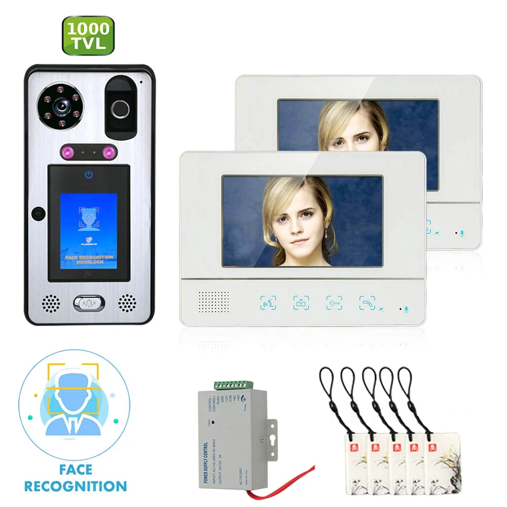 

Video Door Phone Doorbell Intercom System Dynamic Face Recognition Access Controler IC Wired 1000TVL Camera Dual Monitors