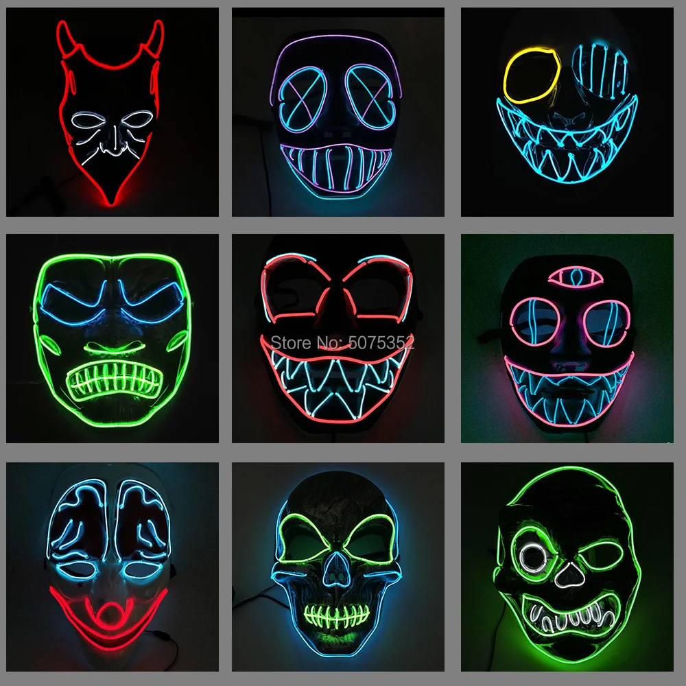 

Halloween Glowing Party Full Face Led Mask EL Wire Horror Clown Mask Grimace Light Up Mask For Dark Hallway Easter