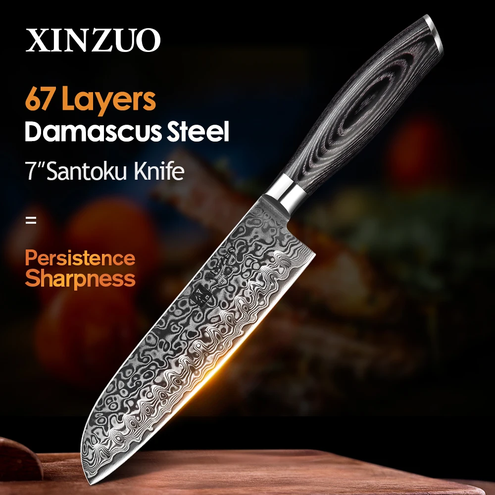XINZUO 7" inch Santoku Knife Japanese Damascus Kitchen Knife High Carbon Stainless Steel Gyuto Knife Cook Chef Pakkawood Handle
XINZUO 7" inch Santoku Knife Japanese Damascus Kitchen Knife High Carbon Stainless Steel Gyuto Knife Cook Chef Pakkawood Handle