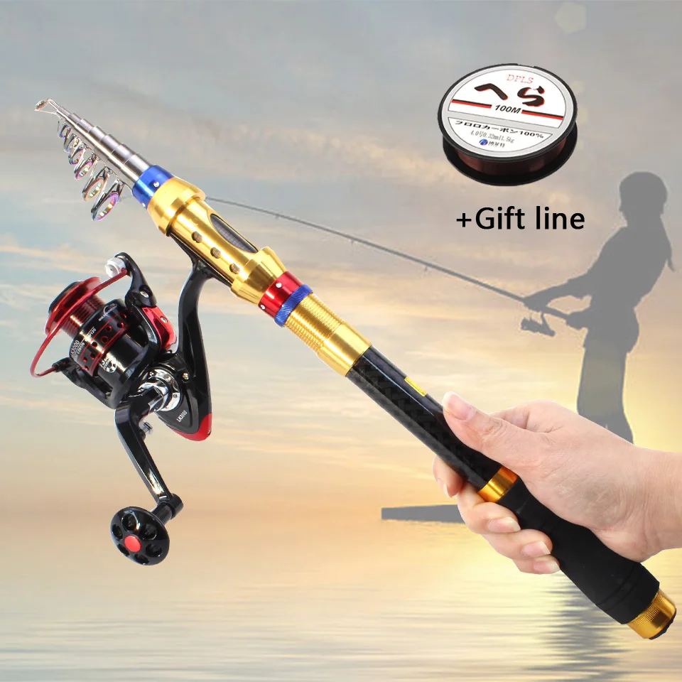 

1.8M-3.6M carbon spinning Fishing Rod Carbon Fish Spinning Telescopic Pole and spinning Fishing Reel bag Set Fishing Tackle