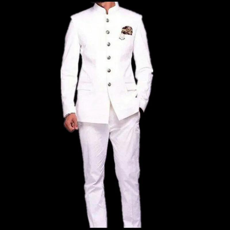 New White Stand Collar Men Suit Male Wedding Groom Slim Fit Men Business Blazer Jacket Pants 2 Piece Prom Party Tuxedo Terno
New White Stand Collar Men Suit Male Wedding Groom Slim Fit Men Business Blazer Jacket Pants 2 Piece Prom Party Tuxedo Terno