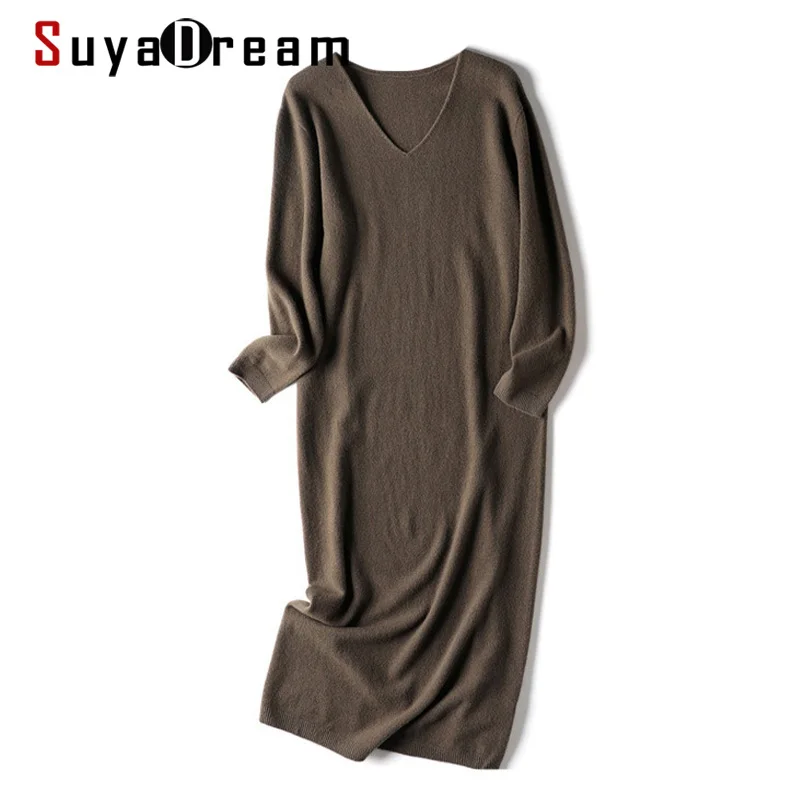 SuyaDream 2021 Winter Long Dresses 100%Basulan Wool V neck Long Pullovers 2021 Fall Winter Sweaters for Woman Beige Khaki
SuyaDream 2021 Winter Long Dresses 100%Basulan Wool V neck Long Pullovers 2021 Fall Winter Sweaters for Woman Beige Khaki