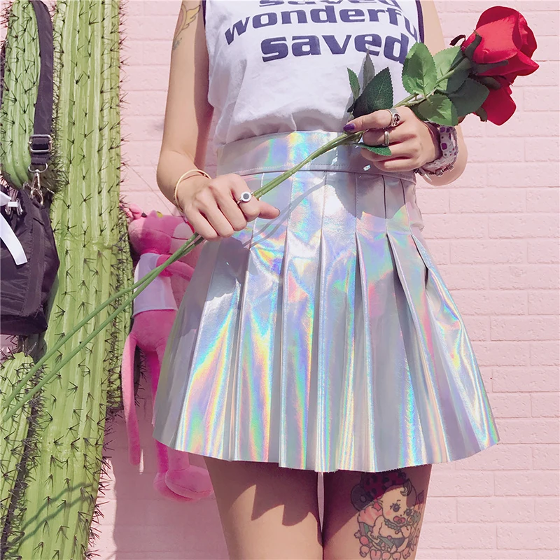 Holographic Pleated Skirts Women PU Solid Harajuku Casual Sexy Laser Hight Waist Micro Mini Short JK Skirts Women Rainbow
Holographic Pleated Skirts Women PU Solid Harajuku Casual Sexy Laser Hight Waist Micro Mini Short JK Skirts Women Rainbow
