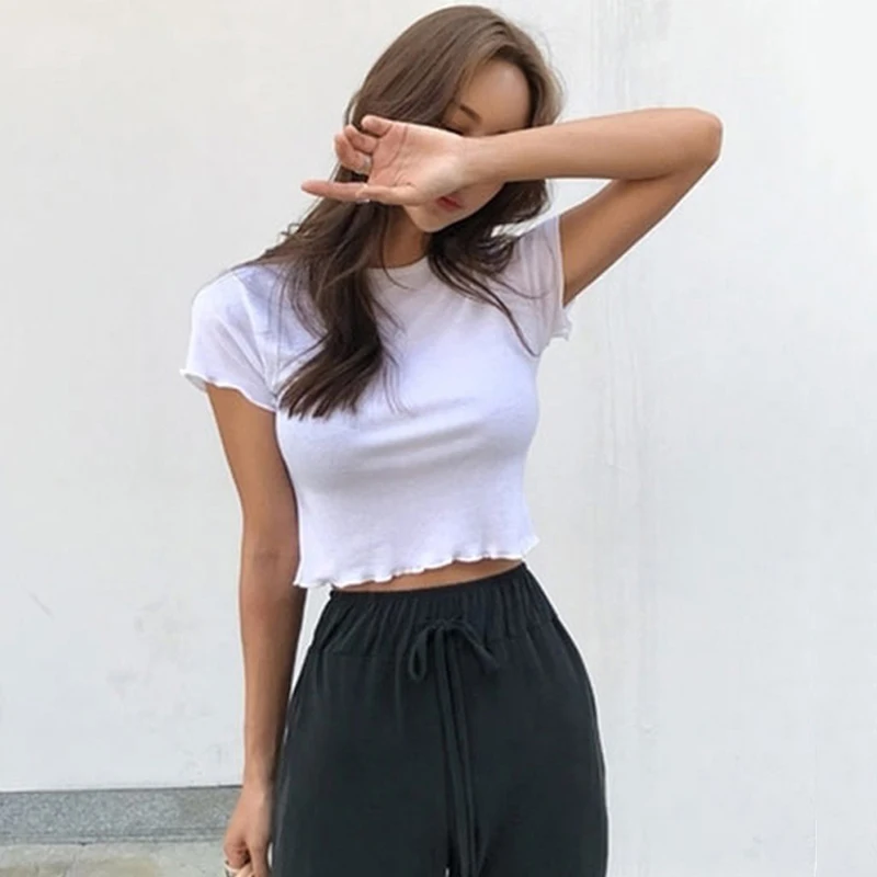 2022 Summer Short T Shirt Women Tops Tee Shirt Femme O-Neck Ruffles Summer Crop Tops Solid Color Casual T-shirts for Women
2022 Summer Short T Shirt Women Tops Tee Shirt Femme O-Neck Ruffles Summer Crop Tops Solid Color Casual T-shirts for Women