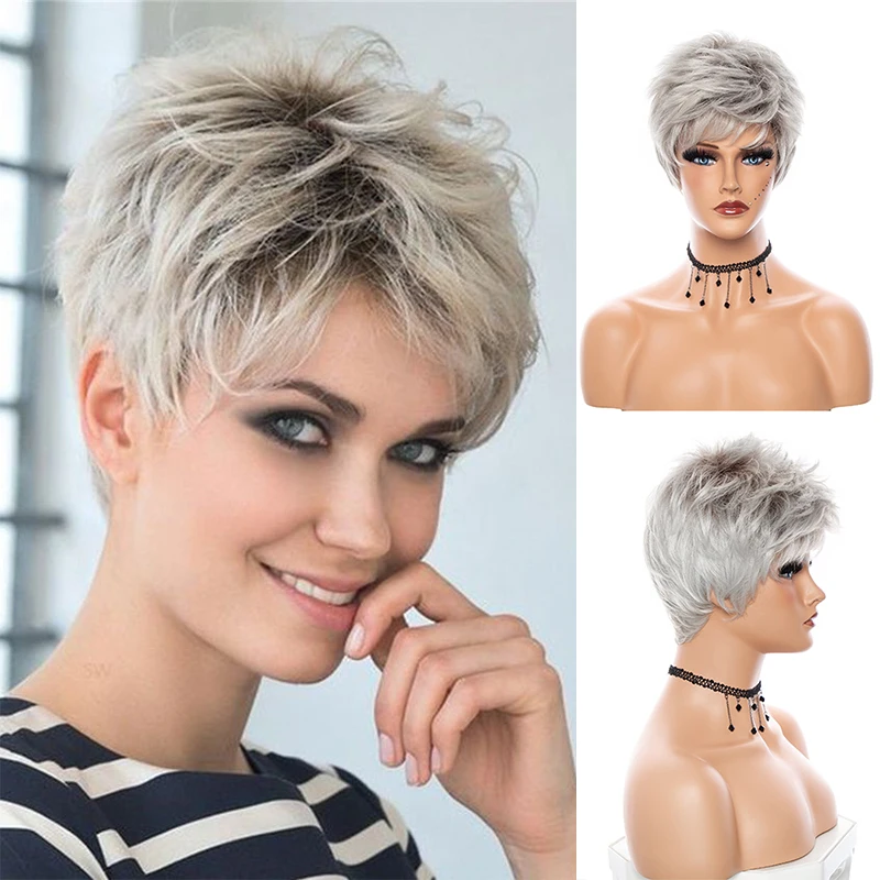 YINGRUN Synthetic Wig Silver-White Short Hair With Bangs Wig Ladies Daily Wear Wig Hair Special Craft Synthetic Wig
YINGRUN Synthetic Wig Silver-White Short Hair With Bangs Wig Ladies Daily Wear Wig Hair Special Craft Synthetic Wig