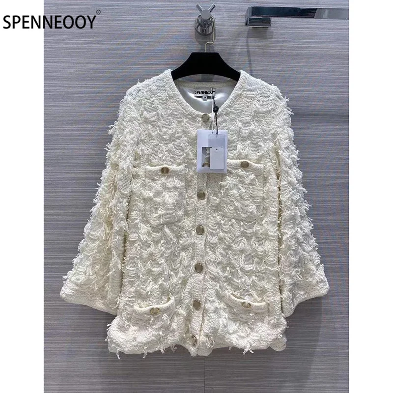 Женское трикотажное пальто SPENNEOOY, белое однобортное пальто с длинным рукавом и кисточками, верхняя одежда
Женское трикотажное пальто SPENNEOOY, белое однобортное пальто с длинным рукавом и кисточками, верхняя одежда