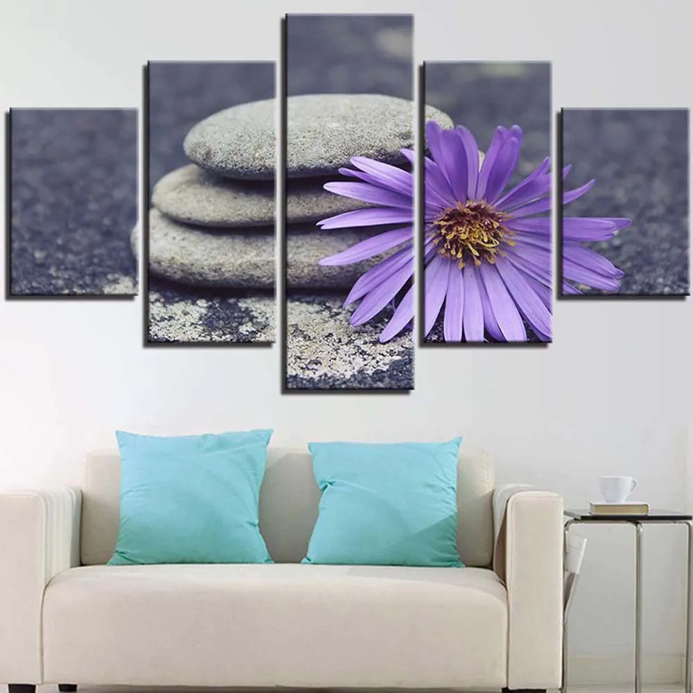 5 Pieces Wall Art Canvas Painting Purple Flower Next To The Stone Poster Modern Home Decoration Modular Living Room Framework
5 Pieces Wall Art Canvas Painting Purple Flower Next To The Stone Poster Modern Home Decoration Modular Living Room Framework