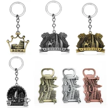 Dubai Roma Italia Metal Keychain Key Holder Tourist Travel Souvenir Key Chains Metal Pendant Keyring Trinket Women Men Souvenirs