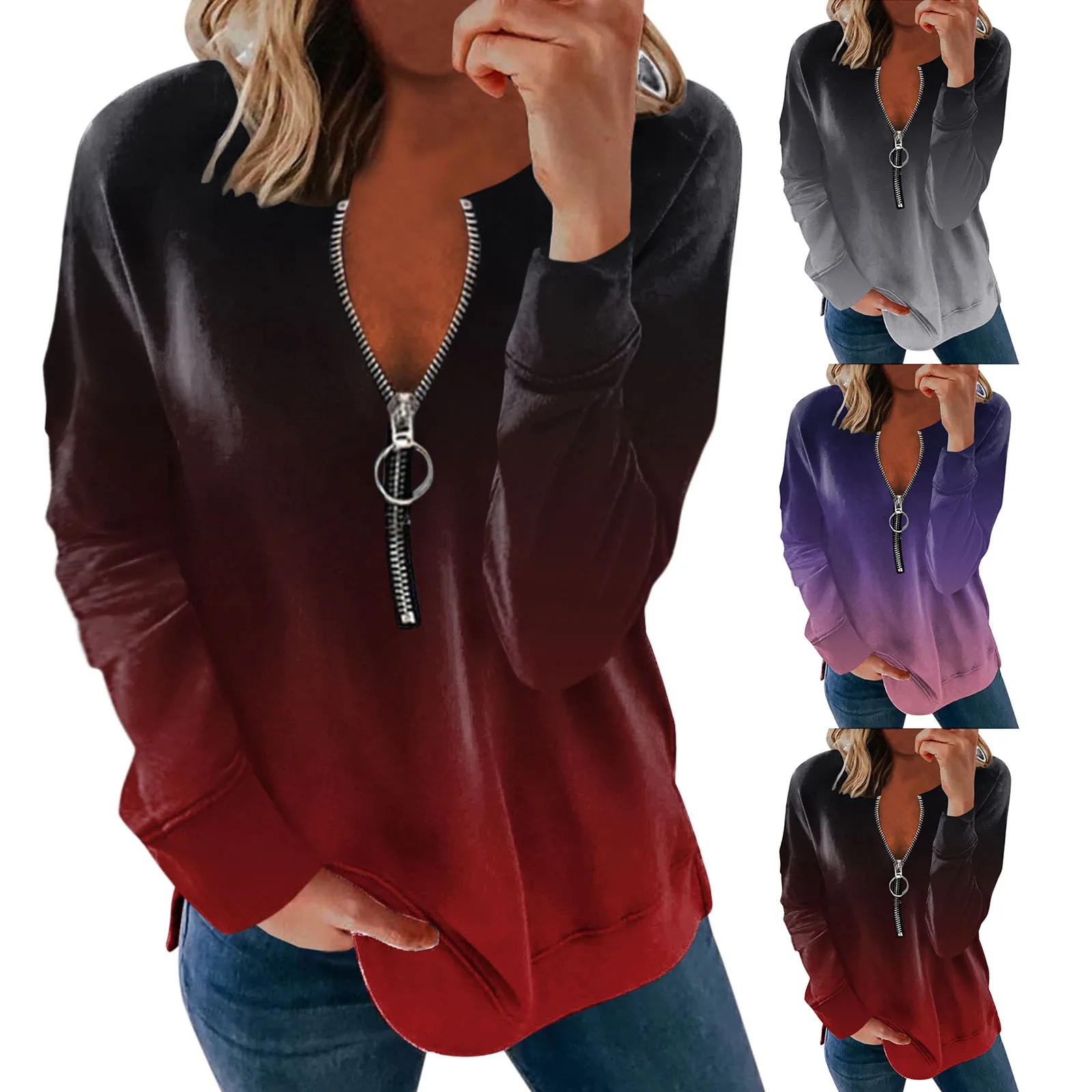 Women Long Sleeve Color-Gradient Zipper Round Neck T-shirt Sexy Ladies Blouse Top Daily All-match Sexy Girls T-shirt Top
Women Long Sleeve Color-Gradient Zipper Round Neck T-shirt Sexy Ladies Blouse Top Daily All-match Sexy Girls T-shirt Top