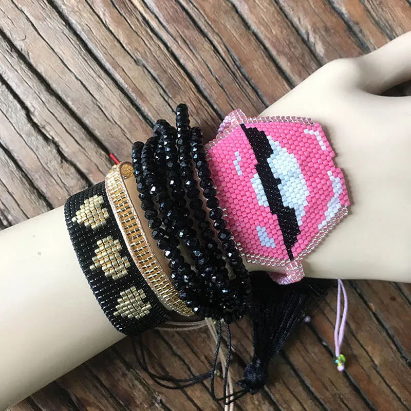 Rttooas Sexy Lips MIYUKI Beads Crystal Bracelet Set Fashion Handmade Tassel Bracelet for Women Girls Love Gift Punk High Quality
Rttooas Sexy Lips MIYUKI Beads Crystal Bracelet Set Fashion Handmade Tassel Bracelet for Women Girls Love Gift Punk High Quality