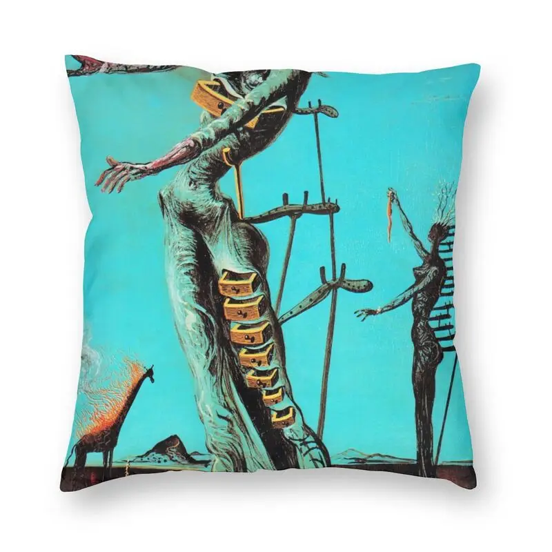 

Soft Salvador Dali Painting Throw Pillow Case Decoration Custom The Burning Giraffe Cushion Cover 45x45cm Pillowcover for Sofa