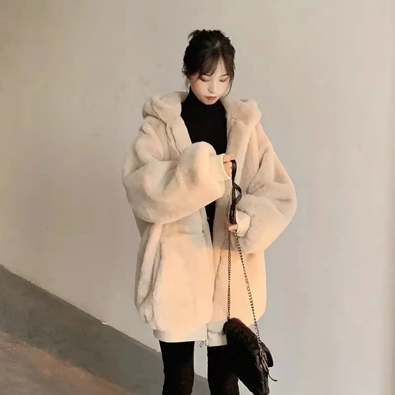 Новинка корейский Толстый пальто средней длины из искусственного кроличьего