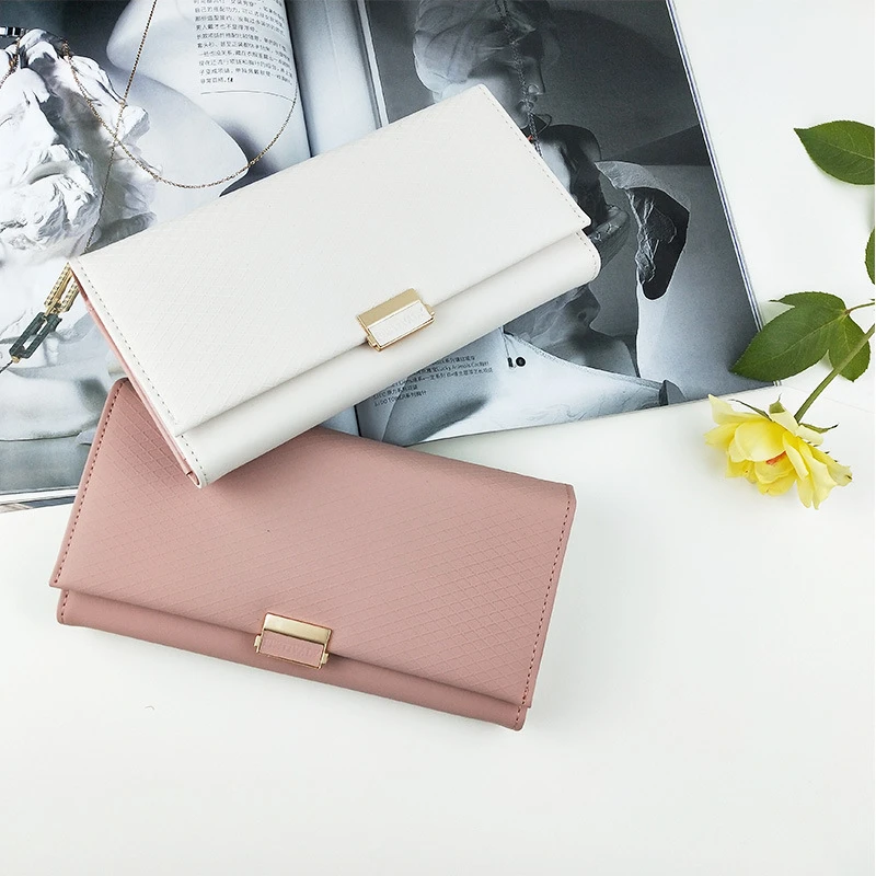 Fashion Women Long Hasp Solid Colors Wallets Female Metal Buckle Letter Decoration Purses Ladies Multi-card Slot Card Package
Fashion Women Long Hasp Solid Colors Wallets Female Metal Buckle Letter Decoration Purses Ladies Multi-card Slot Card Package