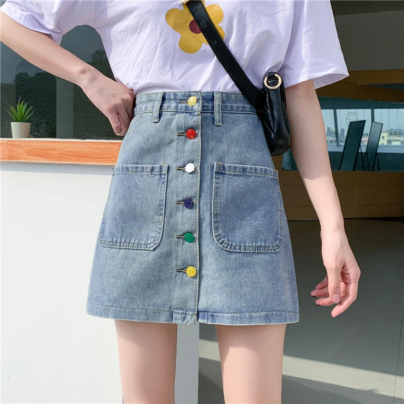 Women Retro Mini Blue Chic Multi Color Buttons Jean Short Skirts Female Casual Elastic Waist Plus Size Slim Denim Shirts Summer
Women Retro Mini Blue Chic Multi Color Buttons Jean Short Skirts Female Casual Elastic Waist Plus Size Slim Denim Shirts Summer
