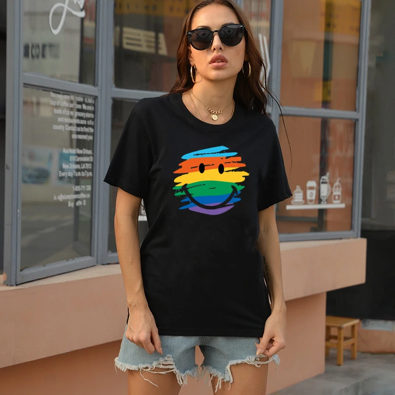 Rainbow Smile Women T Shirt Kawaii Smiling Face Tops Loose Crew Neck Harajuku Tees Streetwear Short Sleeve 100% Cotton Clothing
Rainbow Smile Women T Shirt Kawaii Smiling Face Tops Loose Crew Neck Harajuku Tees Streetwear Short Sleeve 100% Cotton Clothing