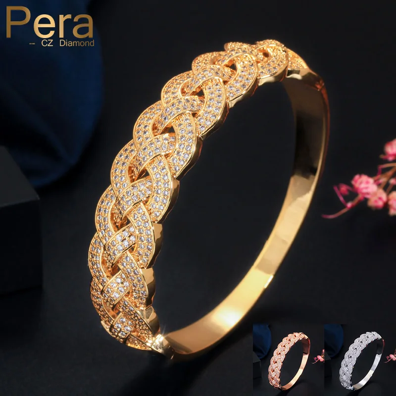 Pera Luxurious Golden Cubic Zircon Paved Round Big Wide Twisted Weaving Bridal Bracelets Bangles for Wedding Women Jewelry Z051 
Pera Luxurious Golden Cubic Zircon Paved Round Big Wide Twisted Weaving Bridal Bracelets Bangles for Wedding Women Jewelry Z051