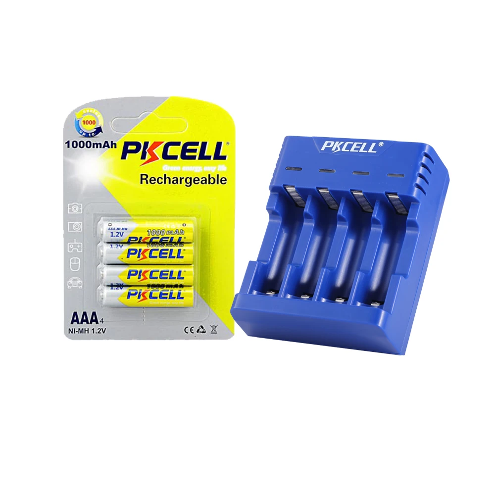 

PKCELL 4Pcs 1000mAh 1.2V AAA Rechargeable Battery AAA batteries with Battery Charger 4slot usb univeral chargers for AA or AAA