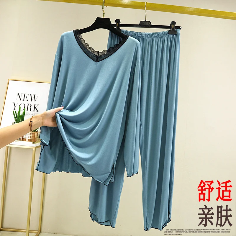 Modal Long-Sleeved Pajamas Women 2021 Loose Lace Edge Casual Two-Piece Suit Spring and Autumn Thin Pajamas Trendy Home Wear
Modal Long-Sleeved Pajamas Women 2021 Loose Lace Edge Casual Two-Piece Suit Spring and Autumn Thin Pajamas Trendy Home Wear