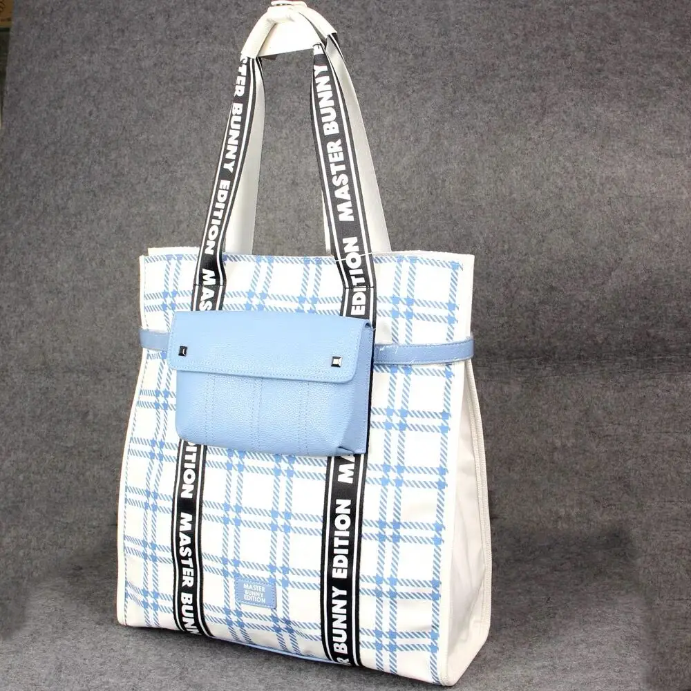 

Fashion Check Women's Handbag Golf Clothing Bag Canvas Composite Leather Storage Bag