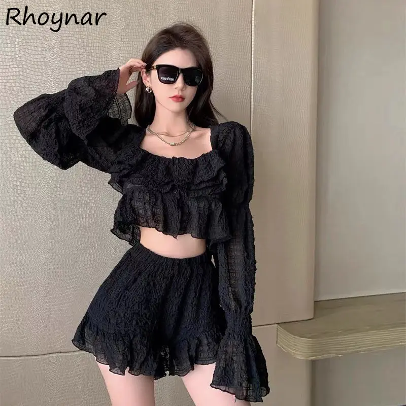 Women Short Sets Fashion Folds Summer Blouse Crop Tops Puff Sleeve High Waist Harajuku Streetwear Female Casual Ruffles Hot Sexy
Women Short Sets Fashion Folds Summer Blouse Crop Tops Puff Sleeve High Waist Harajuku Streetwear Female Casual Ruffles Hot Sexy