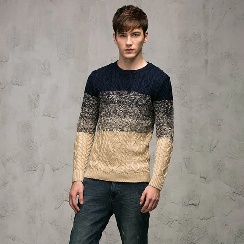 Модный дизайн повседневный мужской свитер тонкий с круглым вырезом и длинными